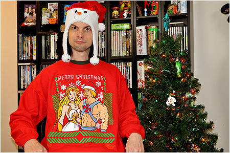 An ugly Christmas sweater based on The He-Man and She-Ra Christmas Special!