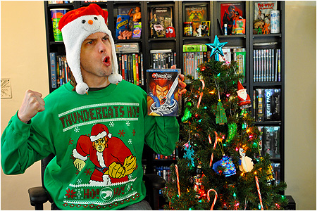 An ugly Christmas sweater featuring Lion-O from the ThunderCats dressed as Santa!