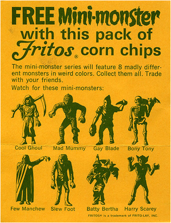 The classic MPC mini-monsters, relaunched by Fritos. Evil Executioner is now... Gay Blade!