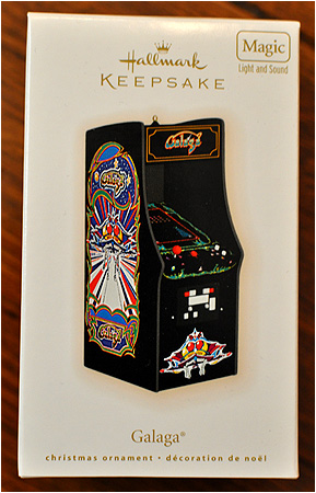 A Galaga arcade cabinet for your Christmas tree! Santa's gonna get totally distracted.