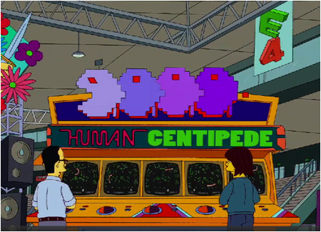 The Simpsons pay homage to our Human Centipede game parody!