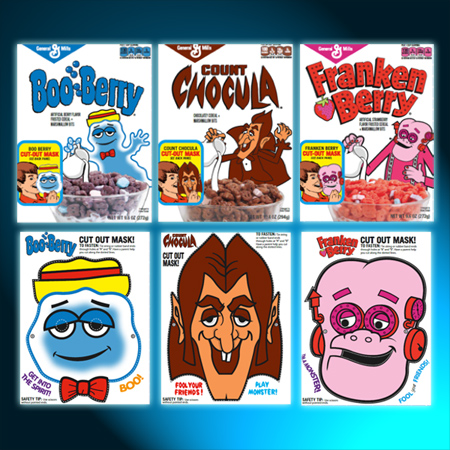 Monster cereal boxes in retro packaging with cut-out masks on the back will be available exclusively at Target stores this 2014 Halloween season!