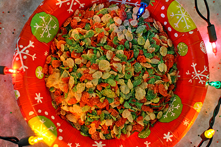 A heaping bowl of Pebbles Sugar Cookie flavored cereal!