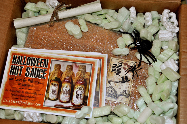 A full batch of Halloween Hot Sauce arrives in the mail!