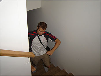 Oh ho, I sure hope nothing bad happens when I get up the stairs!