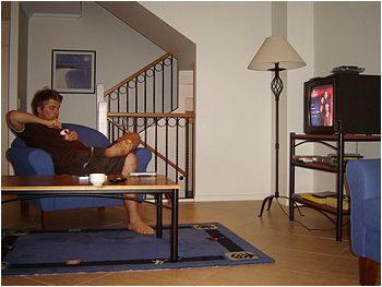 HE'S WATCHING FULL HOUSE.