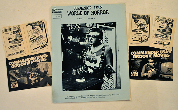 Commander USA's Groovie Movies newspaper clippings and World of Horror magazine!