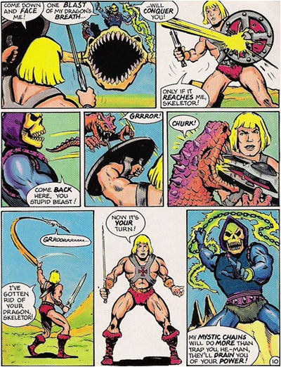 So why does the dragon hold onto the shield with its teeth when He-Man throws it away like a frisbee!?