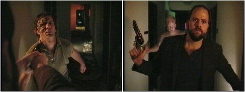 Mike is shooting offscreen to reload.