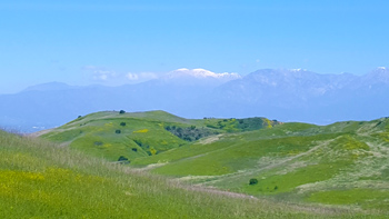 Snow-capped mountains off in the distance.