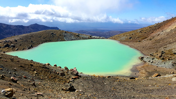 One of the Emerald Lakes with a gorgeous backdrop.