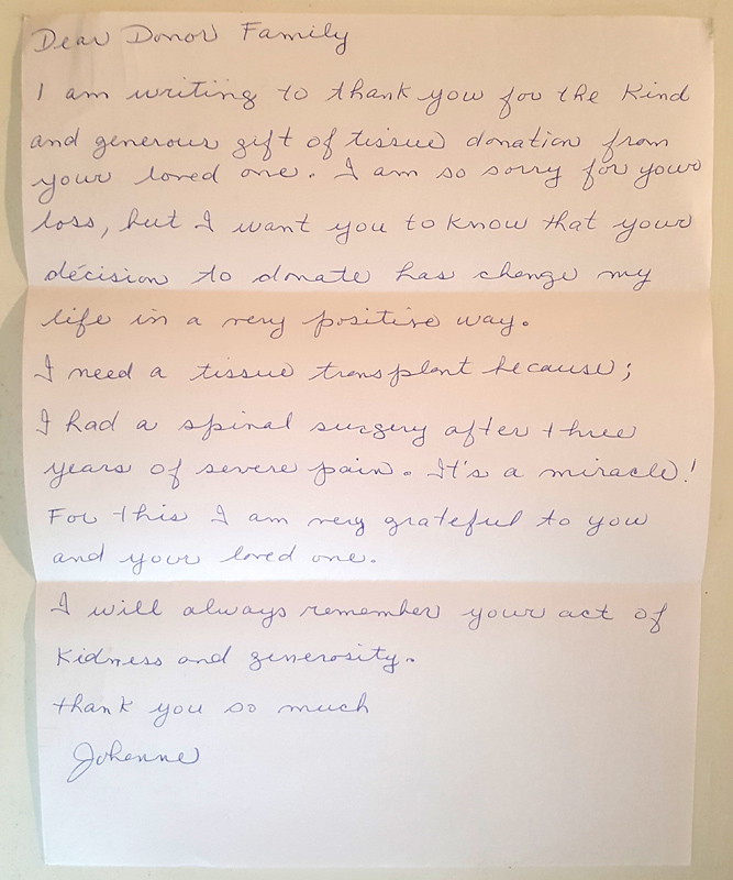 Re's organ donor letter