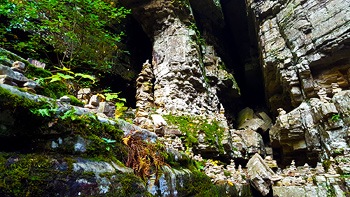 Impressive rock formations in the Ausable Chasm, along with some cairns paying homage to loved ones.